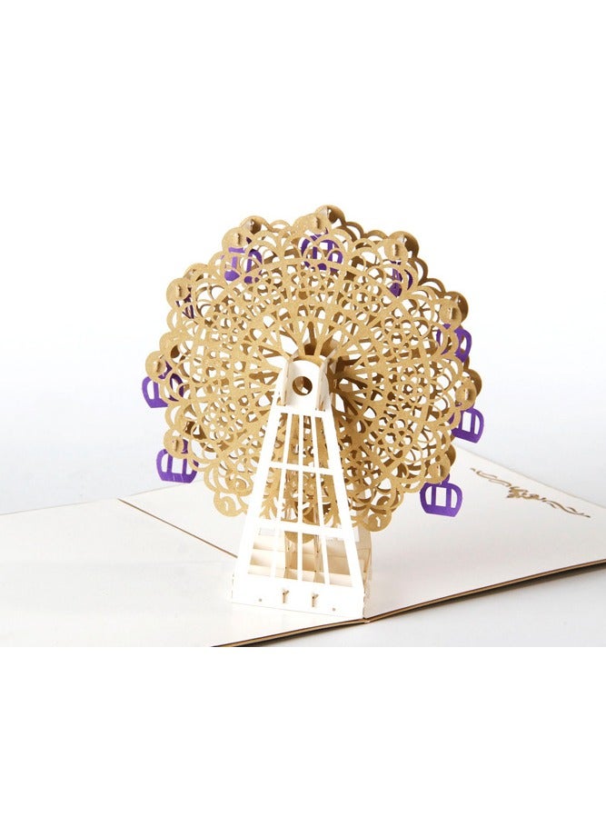 Generic Gift sets-Creative 3D greeting card featuring a hollowed-out golden Ferris wheel  - Image 4