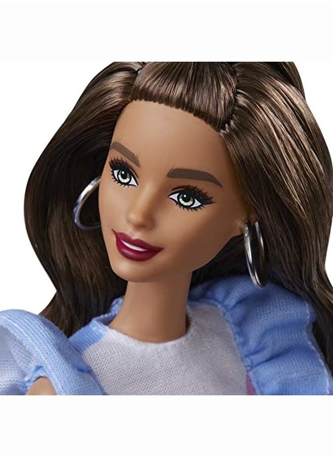 Barbie - Fashionistas Doll 121 With Long Brunette Hair And Prosthetic Leg Wearing Sweater Dress And Accessories For 3 To 8 Year Olds Blue - Image 1