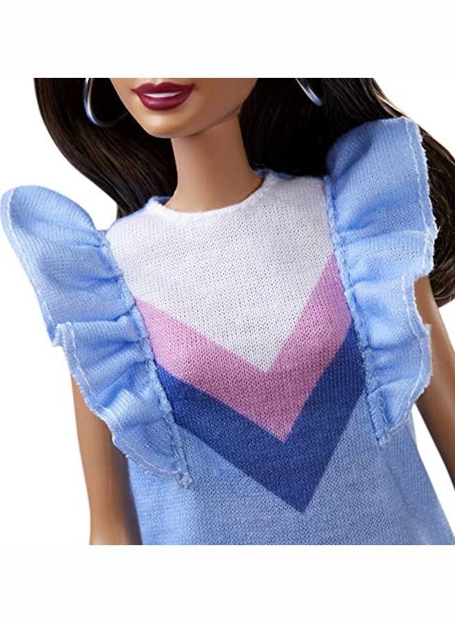 Barbie - Fashionistas Doll 121 With Long Brunette Hair And Prosthetic Leg Wearing Sweater Dress And Accessories For 3 To 8 Year Olds Blue - Image 1