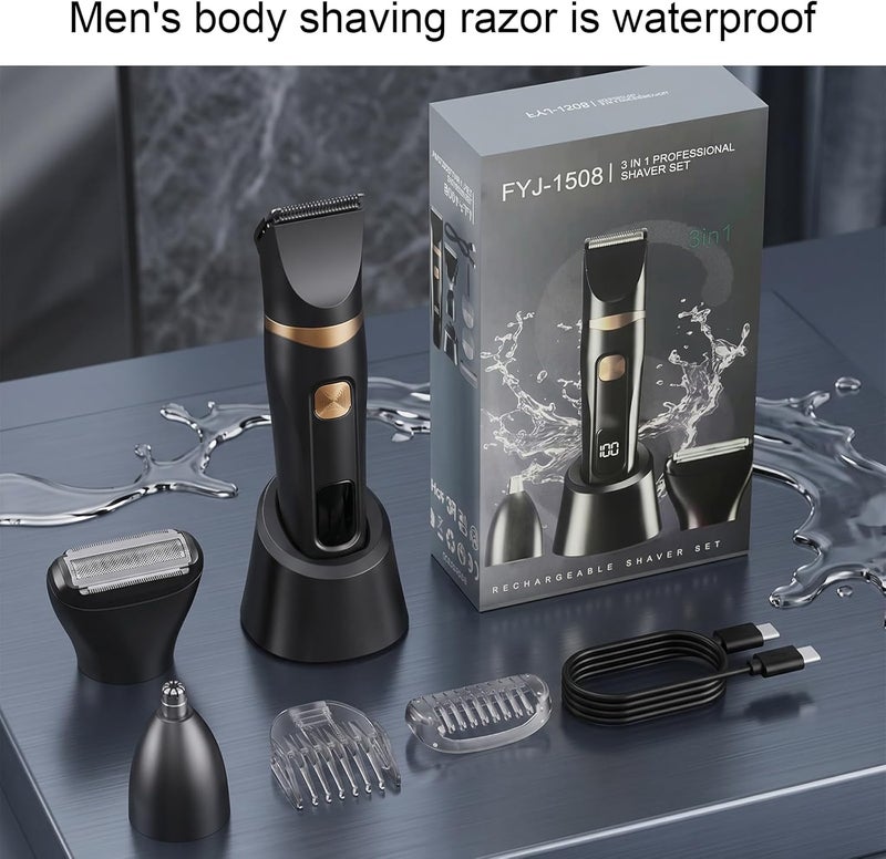 3-in-1 Manscape Body Trimmer Waterproof Multifunction Body Hair Trimmer with Detachable Ceramics Blades for Men for Household Daily Bathing Trimming Use (Black) - Image 2