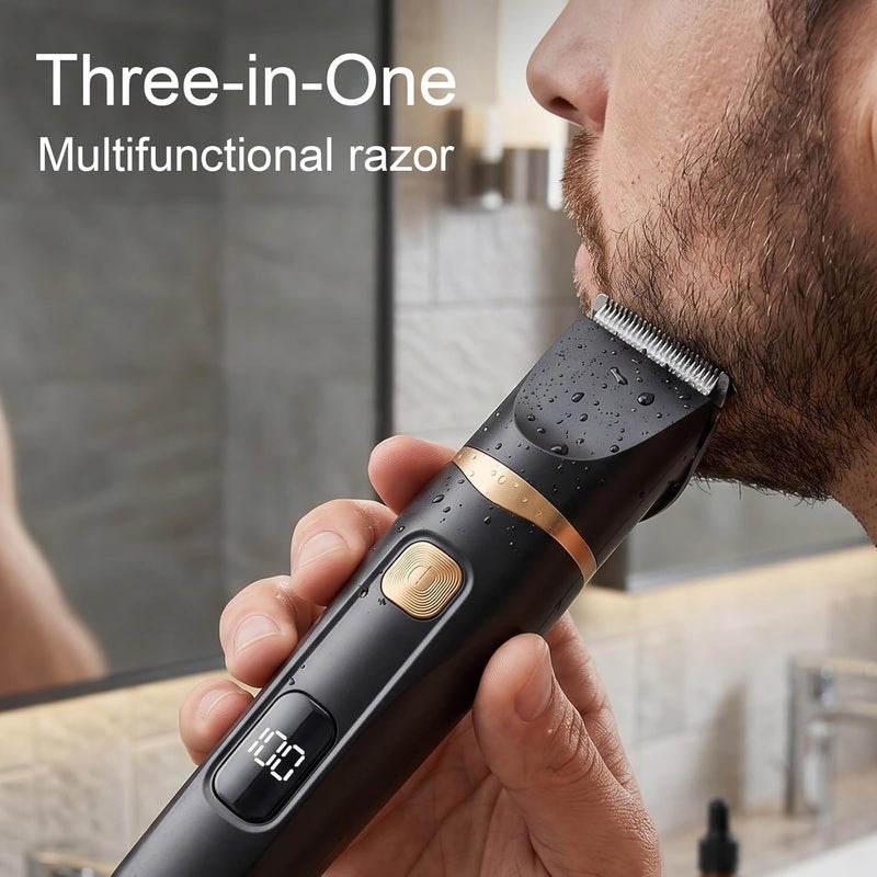 3-in-1 Manscape Body Trimmer Waterproof Multifunction Body Hair Trimmer with Detachable Ceramics Blades for Men for Household Daily Bathing Trimming Use (Black) - Image 1