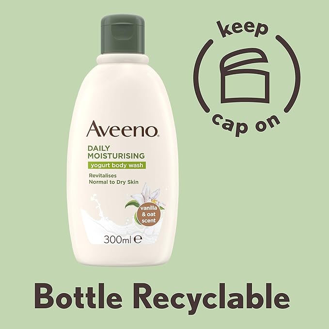 Aveeno غسول الجسم بالزبادي المرطب اليومي من أفينو برائحة الفانيليا والشوفان مع الشوفان البروبيوتيك والزبادي اليوناني مناسب للبشرة الحساسة ينظف ويرطب بلطف 300 مل