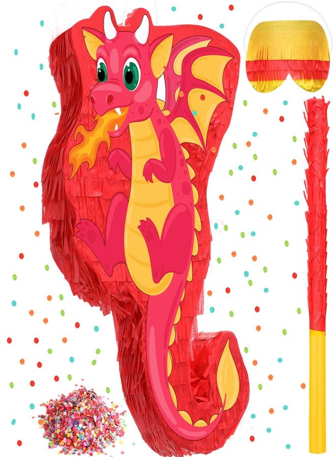 Dragon Piñata 16 Inch Dinosaur Piñata with Stick Blindfold and Confetti Dinosaur Piñata Tyrannosaurus Piñata Fire Breathing Dinosaur Piñata for Boys Kids Dragon Theme Birthday Party Game Decorations