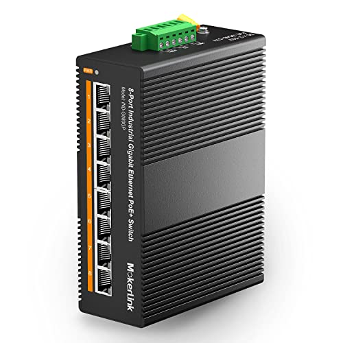 MokerLink 8 Port PoE Gigabit Industrial DIN-Rail Ethernet Switch, 96W PoE+ Power, 16Gbps Switching Capacity, IP40 Rated Unmanaged Network Switch (-40 to 185°F), with Power Supply - Image 1