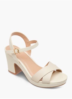Celeste Womens Monogram Print Sandals With Block Heels And Buckle Closure  - Image 1