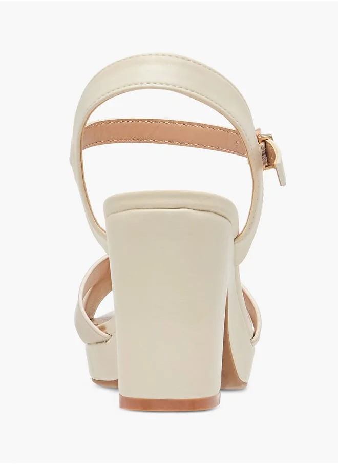 سيليست Womens Monogram Print Sandals With Block Heels And Buckle Closure