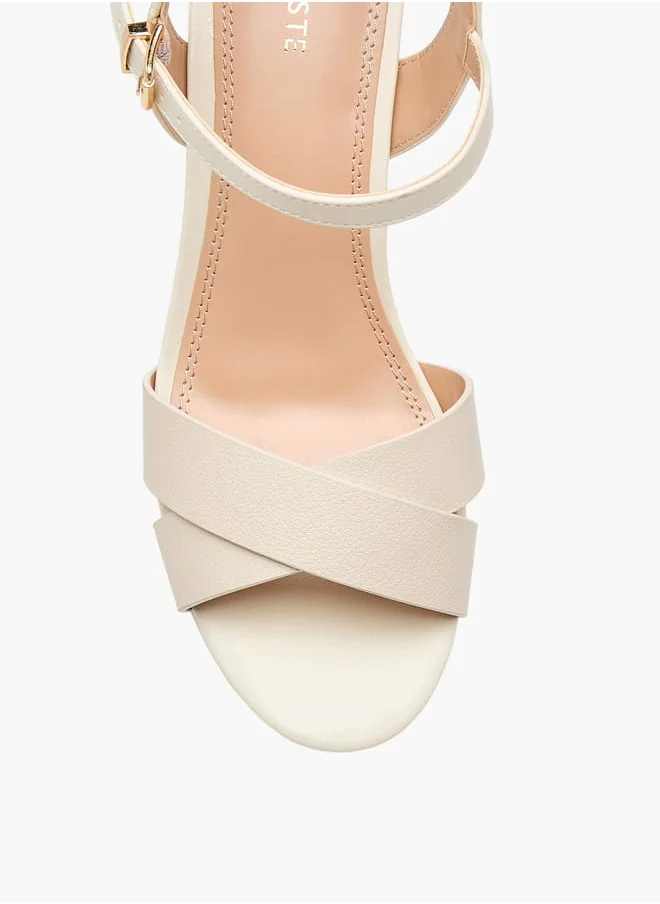 سيليست Womens Monogram Print Sandals With Block Heels And Buckle Closure
