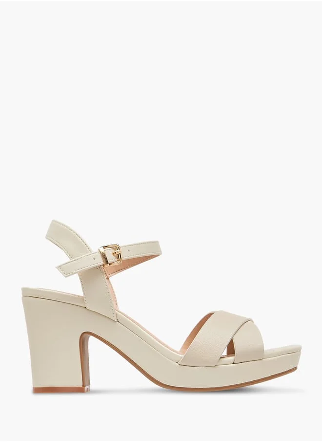 سيليست Womens Monogram Print Sandals With Block Heels And Buckle Closure