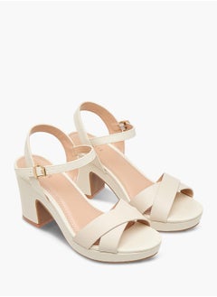 Celeste Womens Monogram Print Sandals With Block Heels And Buckle Closure  - Image 2