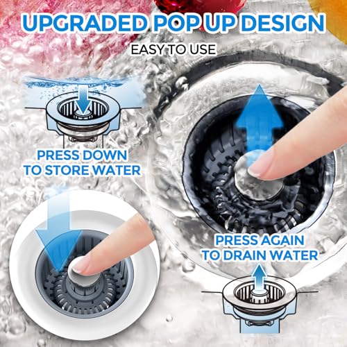 zaa 2 Pack 3 in1 Kitchen Sink Drain Strainer & Sink Stopper, Pop Up Stainless Steel Kitchen Drain Plug & Cover with Anti-Clogging Basket Strainer, Fit US Standard 3-1/2'' Drain Hole - Image 3