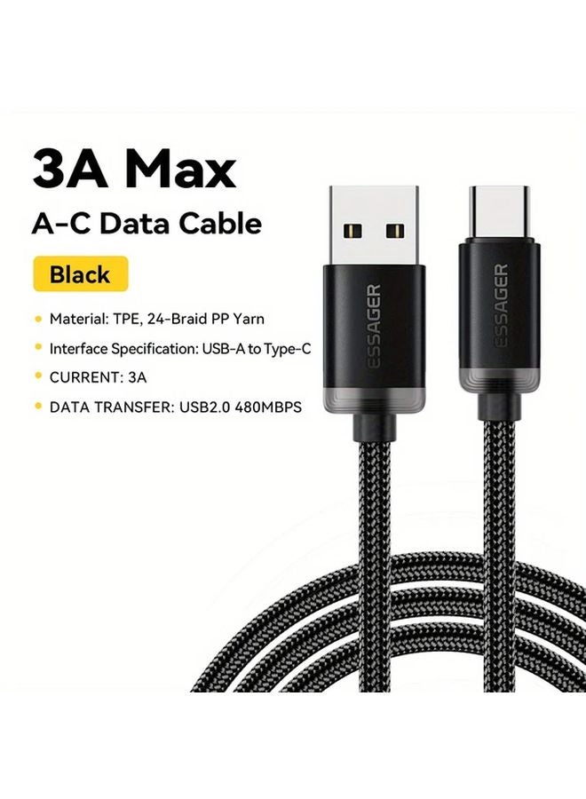Essager 3A Fast Charging USB A To Type C Cable 118 11inch Black For iPhone 15 16 Pro Max Samsung Galaxy - Image 1