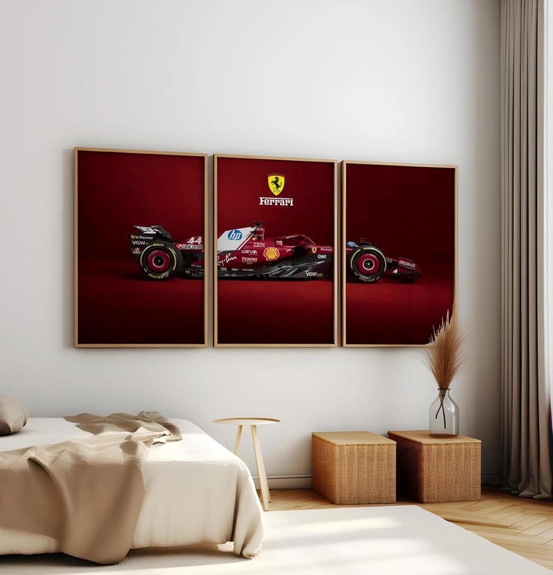 Big Formula 1 F1 Cars Framed Aesthetic Posters For Wall Decoration, Bedroom, Living Room, Gift Item For Boys | Set of 3 (13x19 Inches) (Ferrari)