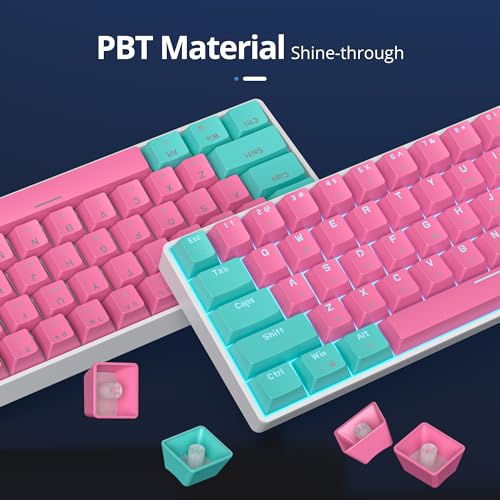 surmen 60% Percent Gaming Keyboard Mechanical with Linear Red Switch, 61-Keys Pink Mini Gaming Keyboard LED Light Backlit PBT Keycaps for Laptop, Desktop, PC Gamers (61Miami) - Image 2