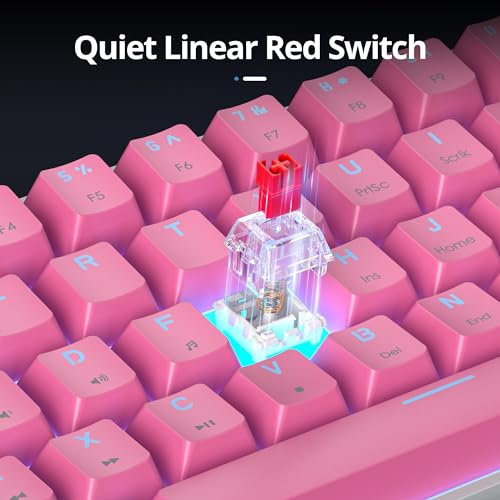 surmen 60% Percent Gaming Keyboard Mechanical with Linear Red Switch, 61-Keys Pink Mini Gaming Keyboard LED Light Backlit PBT Keycaps for Laptop, Desktop, PC Gamers (61Miami) - Image 3