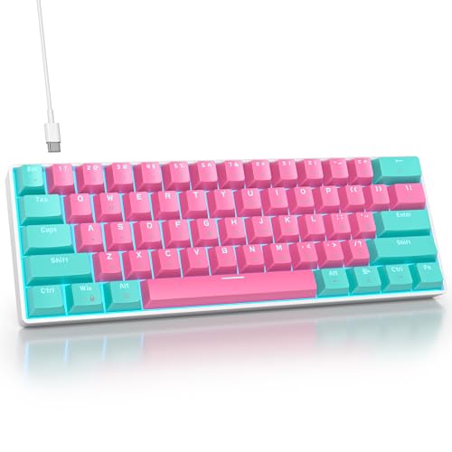 surmen 60% Percent Gaming Keyboard Mechanical with Linear Red Switch, 61-Keys Pink Mini Gaming Keyboard LED Light Backlit PBT Keycaps for Laptop, Desktop, PC Gamers (61Miami) - Image 1
