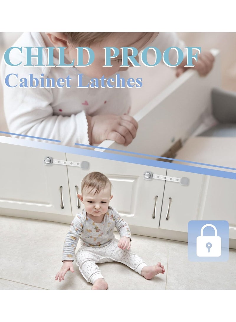 Excefore Child Safety Cupboard Locks, 6 Pack Cupboard Locks for Children, No Drilling, Baby Proof Drawer Cabinet Locks Straps with Adhesive Tape, Babyproofing Safety Locks - Grey and White - Image 5