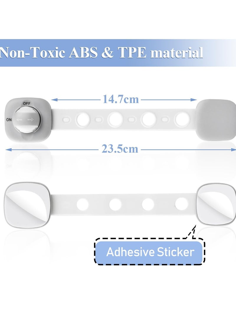 Excefore Child Safety Cupboard Locks, 6 Pack Cupboard Locks for Children, No Drilling, Baby Proof Drawer Cabinet Locks Straps with Adhesive Tape, Babyproofing Safety Locks - Grey and White - Image 2