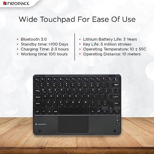 Neopack Universal Keyboard Folio Case | Protective Cover with Detachable Bluetooth Keyboard & Trackpad Compatible with All 10 to 11" Tablets | Support iOS, Android, Windows Operating Systems (Black) - Image 3