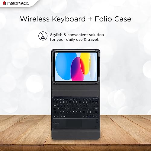 Neopack Universal Keyboard Folio Case | Protective Cover with Detachable Bluetooth Keyboard & Trackpad Compatible with All 10 to 11" Tablets | Support iOS, Android, Windows Operating Systems (Black) - Image 5