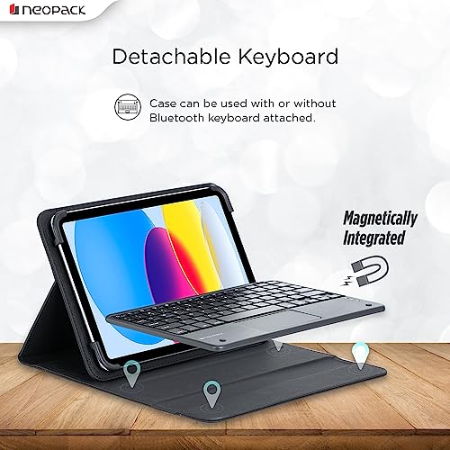 Neopack Universal Keyboard Folio Case | Protective Cover with Detachable Bluetooth Keyboard & Trackpad Compatible with All 10 to 11" Tablets | Support iOS, Android, Windows Operating Systems (Black) - Image 4