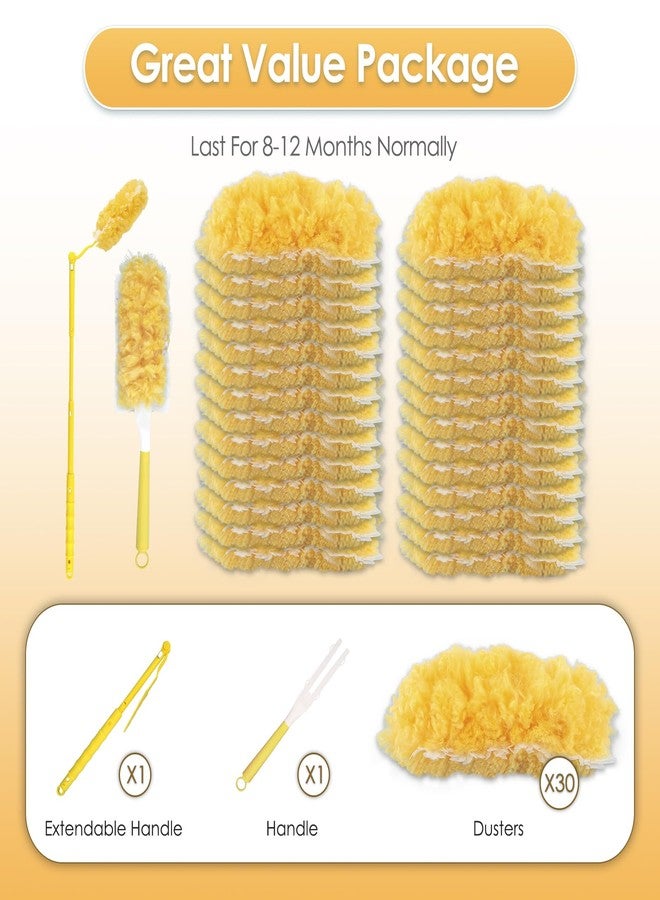 BRUVISH 30 Count Feather Duster Refills for Swiffer Dusters Handle, 360 Degree Multi-Surface Duster Refill Kit with 1 Extended Handle and 1 Short Handle, Disposable Dust Removal Brush Heads for Electronics - Image 4