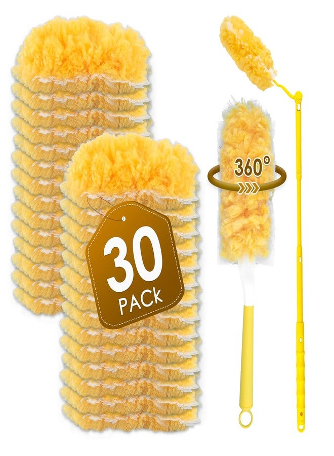 BRUVISH 30 Count Feather Duster Refills for Swiffer Dusters Handle, 360 Degree Multi-Surface Duster Refill Kit with 1 Extended Handle and 1 Short Handle, Disposable Dust Removal Brush Heads for Electronics - Image 1