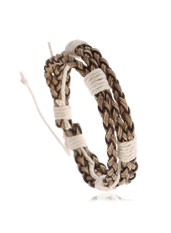 Goolsky Vintage Handmade Braided Couple Bracelet – Adjustable Faux Leather Wristband, Minimalist Retro INS Style Jewelry - Image 1