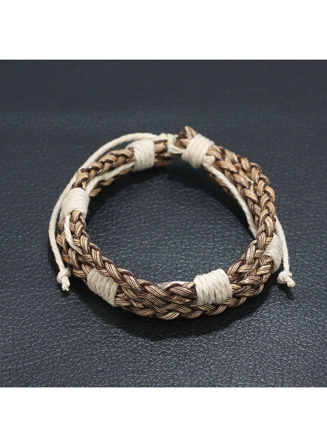 Goolsky Vintage Handmade Braided Couple Bracelet – Adjustable Faux Leather Wristband, Minimalist Retro INS Style Jewelry - Image 3