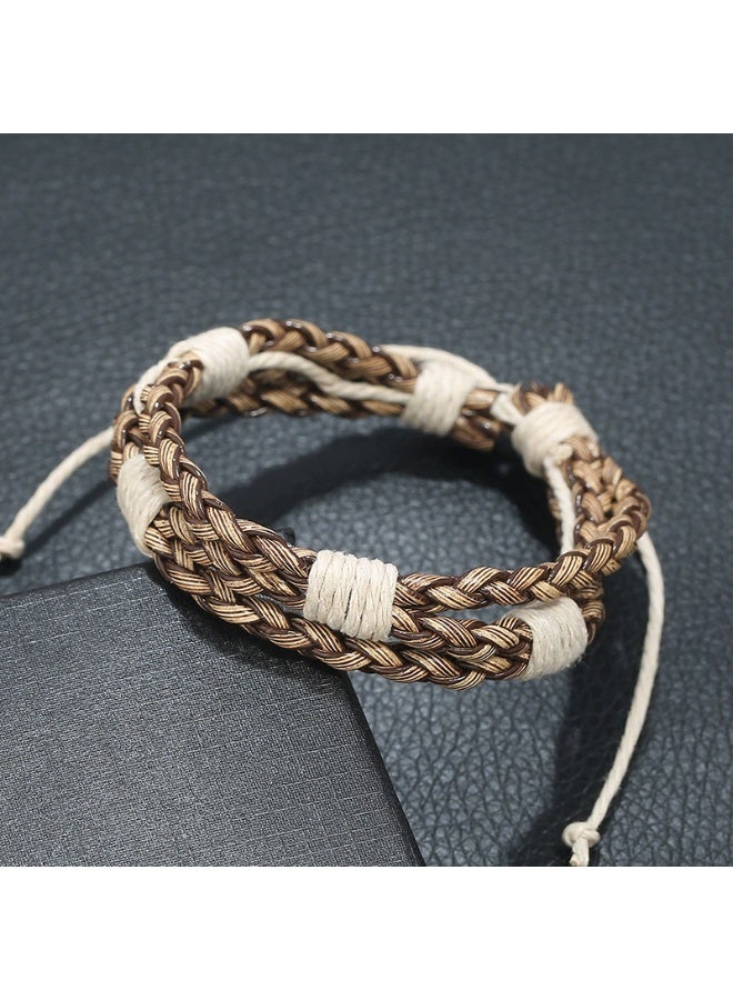 Goolsky Vintage Handmade Braided Couple Bracelet – Adjustable Faux Leather Wristband, Minimalist Retro INS Style Jewelry - Image 4