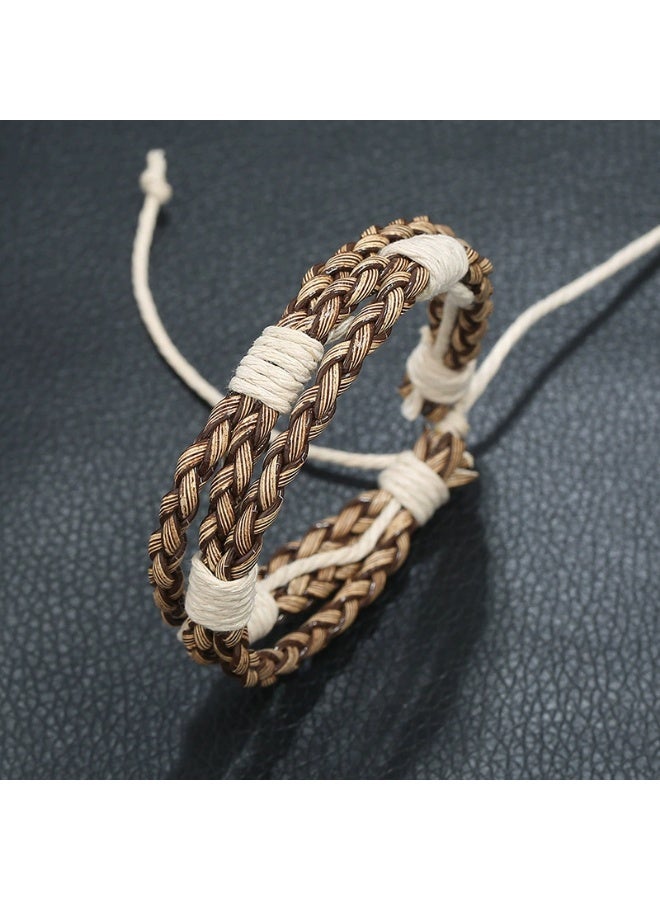 Goolsky Vintage Handmade Braided Couple Bracelet – Adjustable Faux Leather Wristband, Minimalist Retro INS Style Jewelry - Image 2