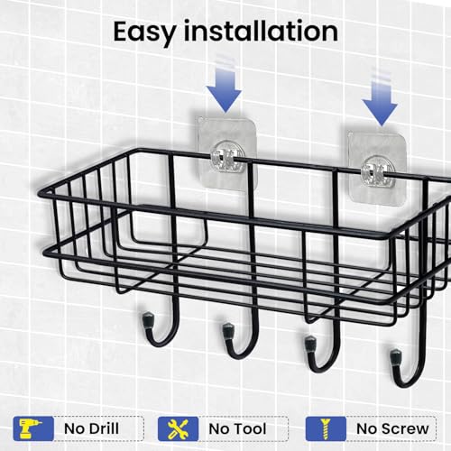 WonderStand SHELFIE + (Set of 1) | Multipurpose Bathroom Shelf Rack, GI Steel (Set of 1) with Hooks Bathroom Shelf Rack Storage Accessories Organizer - Image 3