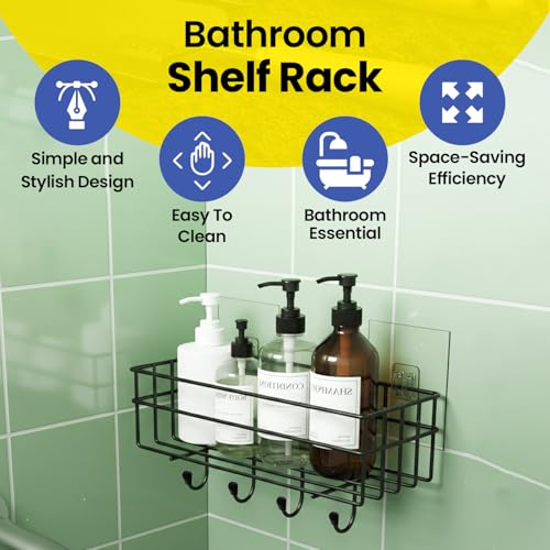 WonderStand SHELFIE + (Set of 1) | Multipurpose Bathroom Shelf Rack, GI Steel (Set of 1) with Hooks Bathroom Shelf Rack Storage Accessories Organizer - Image 2