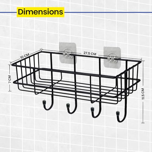 WonderStand SHELFIE + (Set of 1) | Multipurpose Bathroom Shelf Rack, GI Steel (Set of 1) with Hooks Bathroom Shelf Rack Storage Accessories Organizer - Image 4