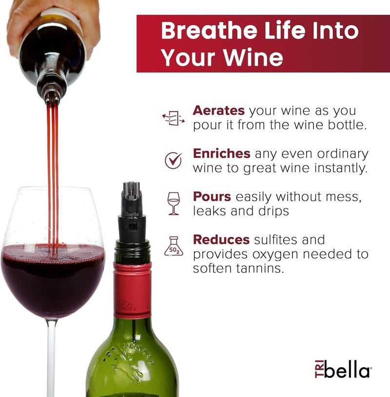 TRIBELLA Classic Wine Aerator, Multi-Stream Wine Aeration 3 Stainless Steel Spouts, Handmade Kitchen Essential, Easy Use, No-Drip Wine Pouring Accessory Gifts for Men in Easy-to-Carry Protective Gift Case - Image 4