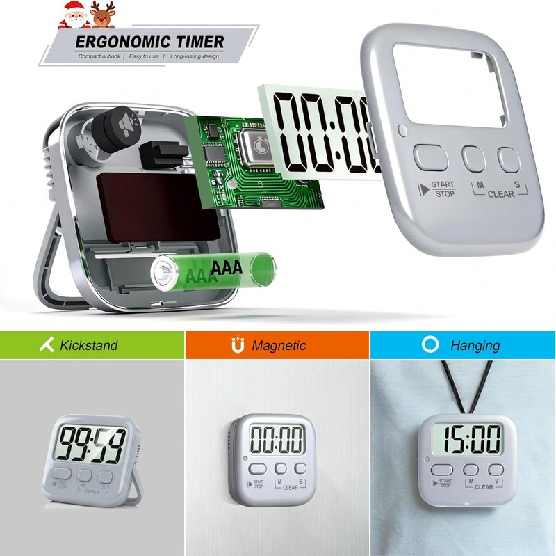 Antonki 2 Pack Digital Timer for Kids, Magnetic Countdown Kitchen Timers for Cooking, Egg, Classroom, Teacher, Exercise, Study, Oven - Battery Included - Image 5