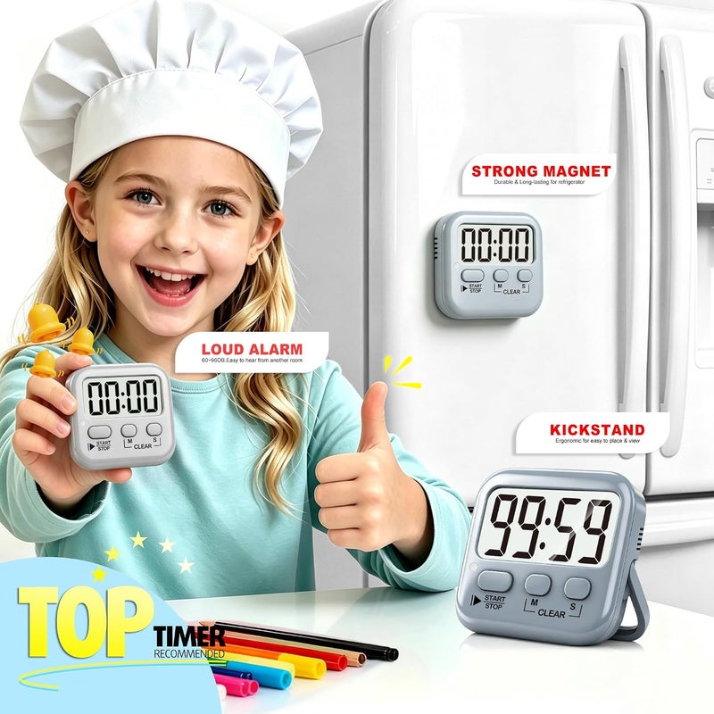 Antonki 2 Pack Digital Timer for Kids, Magnetic Countdown Kitchen Timers for Cooking, Egg, Classroom, Teacher, Exercise, Study, Oven - Battery Included - Image 3
