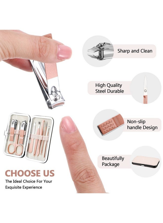 Hanaive 6 Set Manicure Set Nail Clippers Pedicure Kit 48Pcs Stainless Steel Grooming Kit 8 in 1 Professional Nail Care Tools with Luxurious Travel Case for Men Women Nail Care(Rose Gold) - Image 3