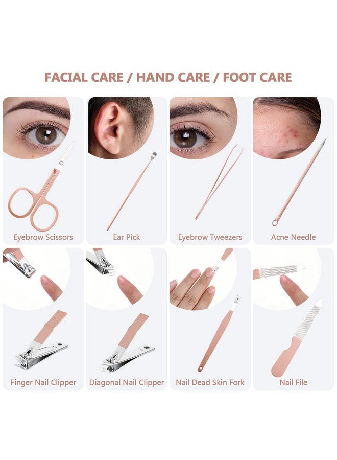 Hanaive 6 Set Manicure Set Nail Clippers Pedicure Kit 48Pcs Stainless Steel Grooming Kit 8 in 1 Professional Nail Care Tools with Luxurious Travel Case for Men Women Nail Care(Rose Gold) - Image 5