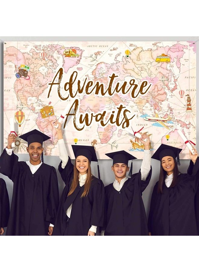 Tatuo Travel Themed Party Decorations Supplies Adventure Awaits Bon Voyage Backdrop Adventure Map Backdrop for Graduation Birthday Party Baby Shower Photo Booth Pink, 70.8 x 43.3 Inch - Image 5