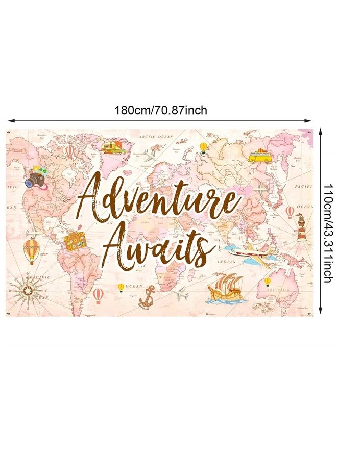 Tatuo Travel Themed Party Decorations Supplies Adventure Awaits Bon Voyage Backdrop Adventure Map Backdrop for Graduation Birthday Party Baby Shower Photo Booth Pink, 70.8 x 43.3 Inch - Image 2