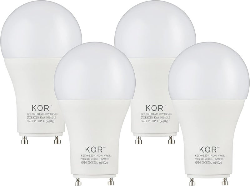KOR 4 Pack LED GU24 A19 Light Bulbs 60 Watt Equivalent 95 Watt Dimmable Lights for Home with Twist  Lock Base Replacing CFL GU24 Ceiling Light Omni 220 Degree Beam Angle 800 Lumen Warm White 2700K - Image 1