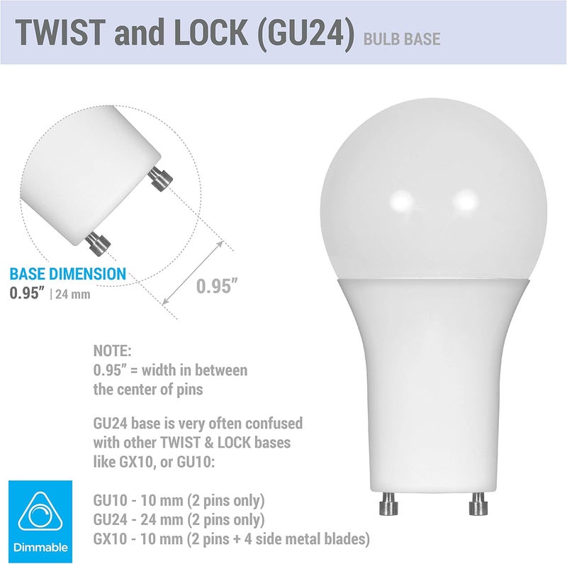 KOR 4 Pack LED GU24 A19 Light Bulbs 60 Watt Equivalent 95 Watt Dimmable Lights for Home with Twist  Lock Base Replacing CFL GU24 Ceiling Light Omni 220 Degree Beam Angle 800 Lumen Warm White 2700K - Image 3
