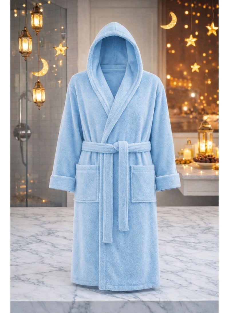 TM HOME Luxury Hotel Bathrobe Hoddies – 100% Natural Cotton with Premium Plush Texture – Soft Baby Blue Color – Ultra-Soft, Highly Absorbent & Comfortable Unisex Hotel-Grade Design - Image 1