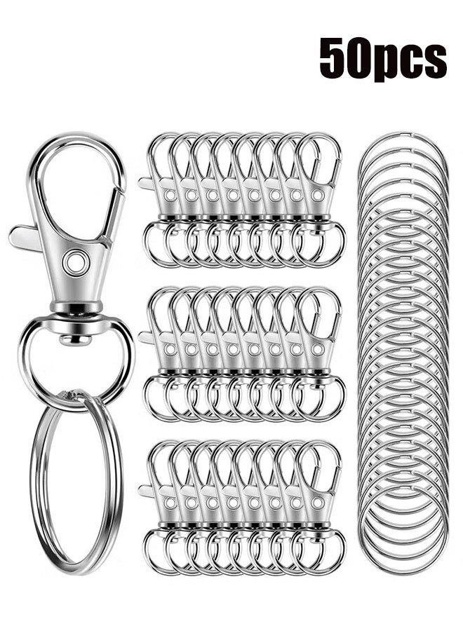 YJ 50 metal lobster claw clasps with key rings, 25 key chain clip hooks and 25 key chain rings, key chain accessories, key chain ring craft making kit - Image 1