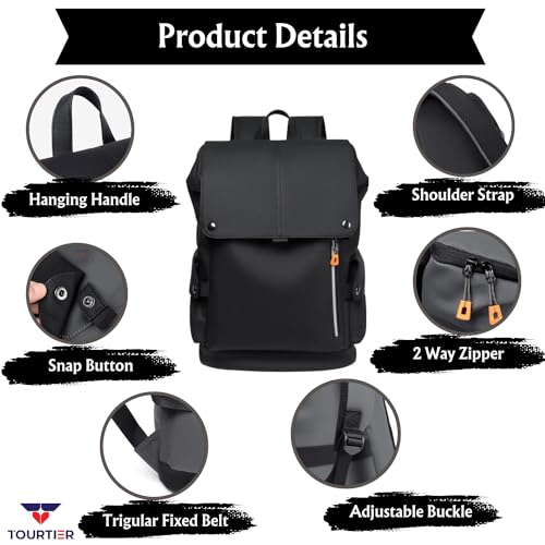 TOURTIER Outdoor Travel Men's Business Multifunctional Backpack with Side Pocket, Laptop Backpack with USB Charging Port for 15.6" Laptop, Camera, Business, Work, Students (BLACK) - Image 4