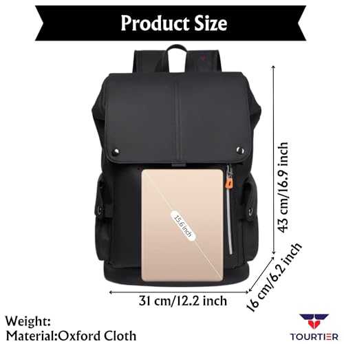 TOURTIER Outdoor Travel Men's Business Multifunctional Backpack with Side Pocket, Laptop Backpack with USB Charging Port for 15.6" Laptop, Camera, Business, Work, Students (BLACK) - Image 2