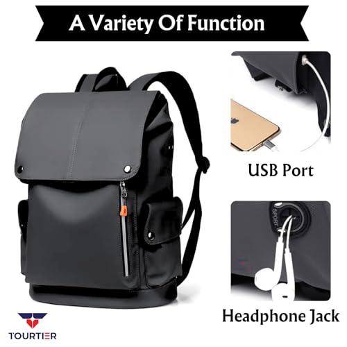 TOURTIER Outdoor Travel Men's Business Multifunctional Backpack with Side Pocket, Laptop Backpack with USB Charging Port for 15.6" Laptop, Camera, Business, Work, Students (BLACK) - Image 3
