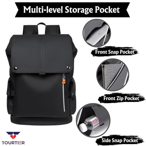 TOURTIER Outdoor Travel Men's Business Multifunctional Backpack with Side Pocket, Laptop Backpack with USB Charging Port for 15.6" Laptop, Camera, Business, Work, Students (BLACK) - Image 5