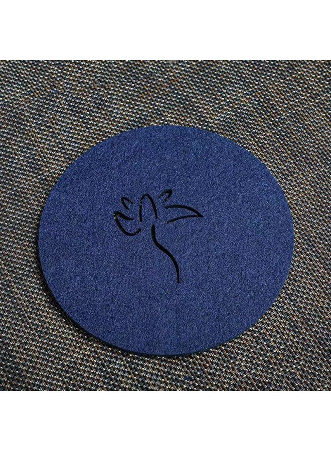 Cross-border Creative Hollow Felt Tea Cup Mat Heat Insulation Anti-slip Mat Household Cup Holder Pot Mat Coaster Tea Mat Absorbent Quick-drying-Color:Navy Blue Lotus-Specifications:10cm-thickness 3mm  - Image 1