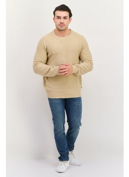 Threadbare Men Crew Neck Long Sleeve Knitted Sweater, Beige  - Image 2